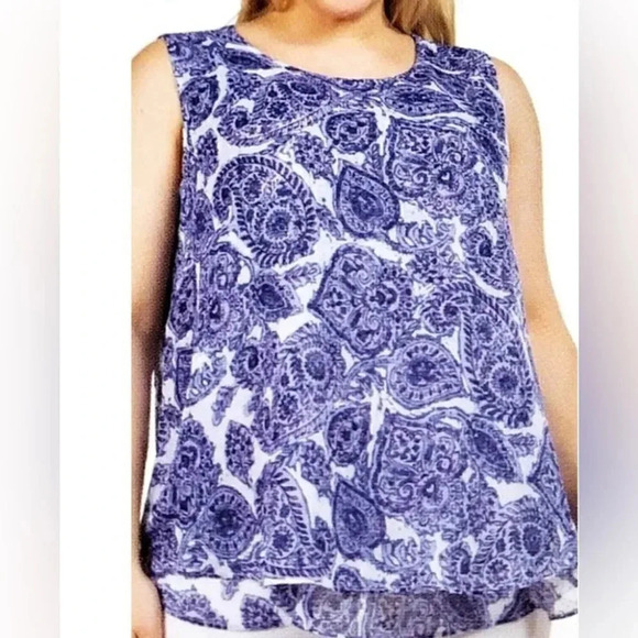 Cristina B Womens Sleeveless Double Layered Blouse Blue Size Medium - Picture 1 of 5